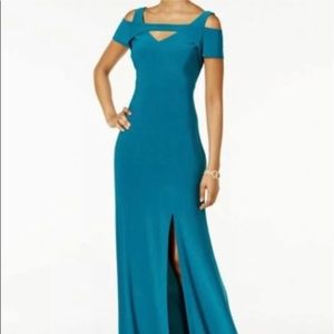 Nightway Cold-Shoulder Keyhole Gown In teal DRY CLEANED
